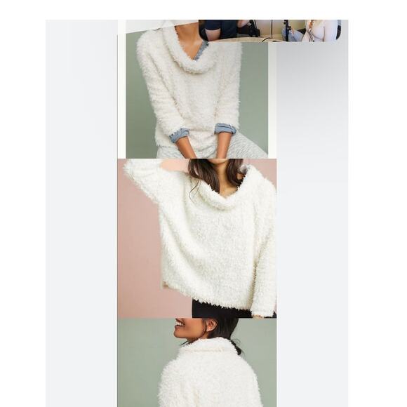 EUC Anthropologie "Saturday Sunday" sherpa turtleneck ivory pullover sz: L - Picture 1 of 8